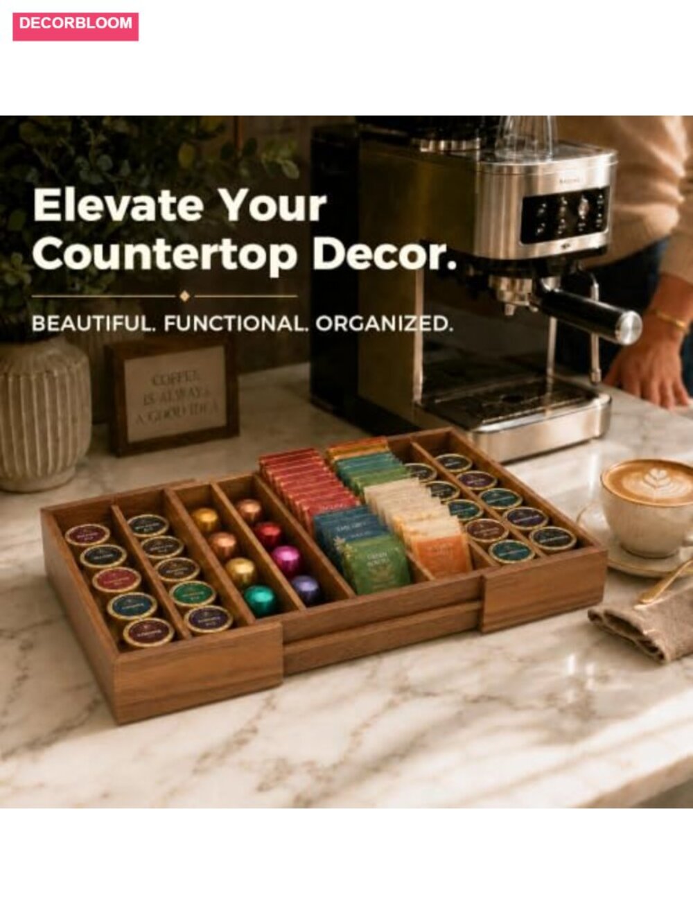 Expandable Acacia Wood Coffee Pod Drawer Organizer Adjustable Dividers - Picture 6 of 6